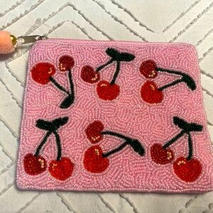 Pink Beaded Cherry Pouch